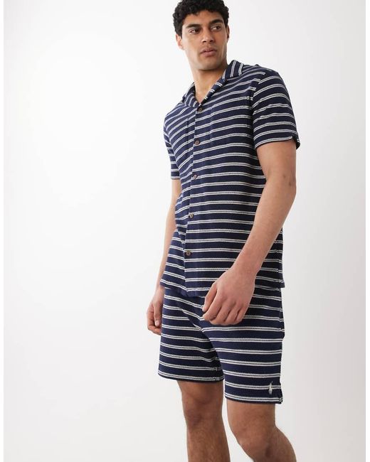 Polo Ralph Lauren Blue Icon Logo Knitted Striped Shorts for men
