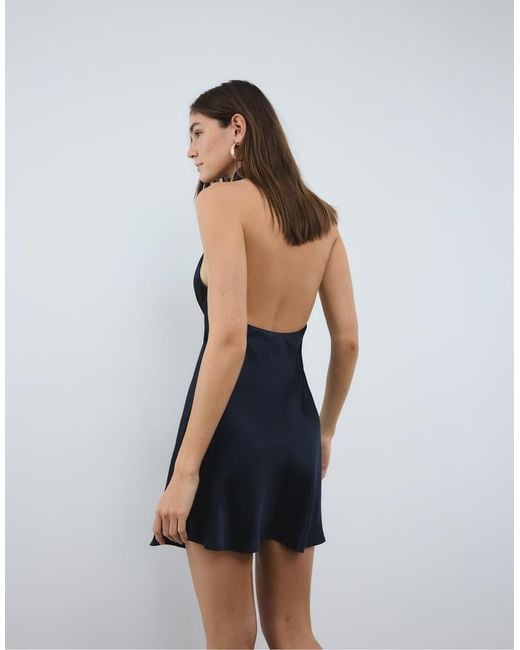 Stradivarius Blue Short Satin Halter Dress