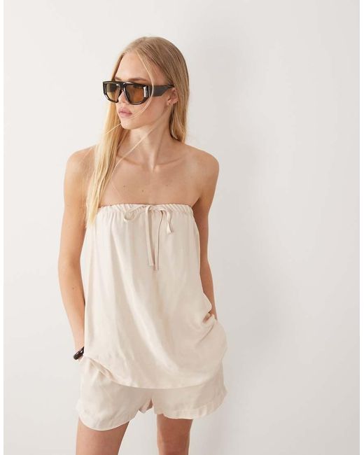 ASOS Natural Satin Ruched Bandeau Top