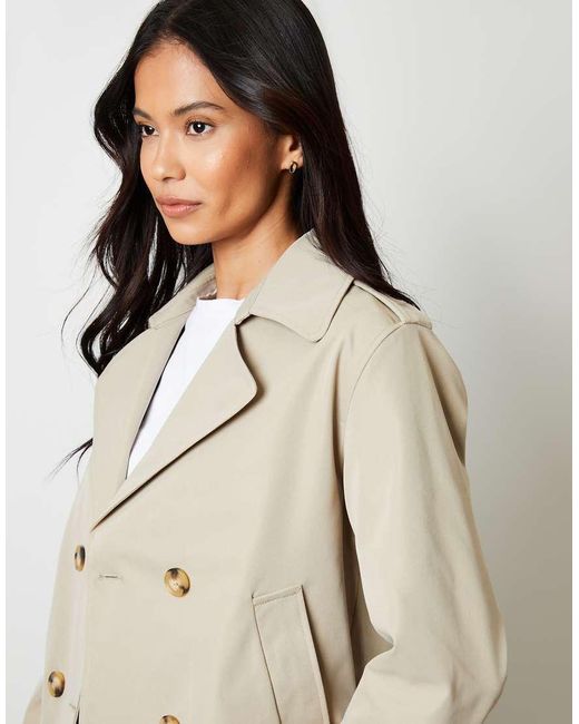 Threadbare Natural Double Breasted Cropped Trench Coat