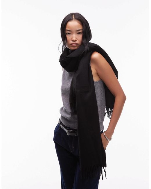 & Other Stories Black Premium Fringed Edge Pure Wool Scarf