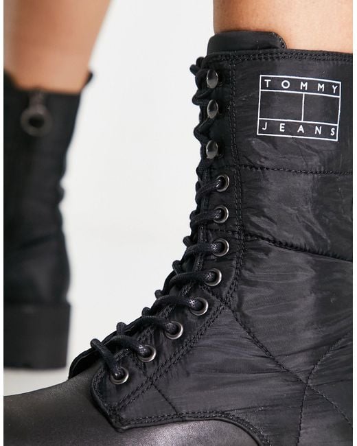 Hilfiger Leather Flatform Boots Black | Lyst