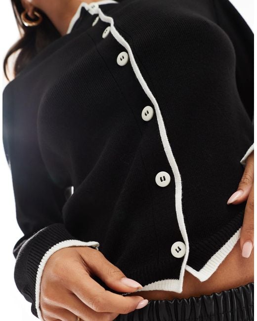 ASOS Black Compact Stitch Cardigan With Micro Tipping