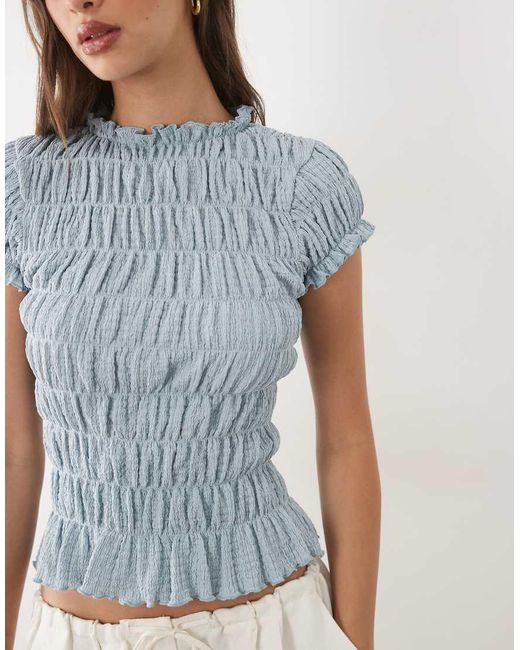 ASOS Gray Shirred Short Sleeve Top