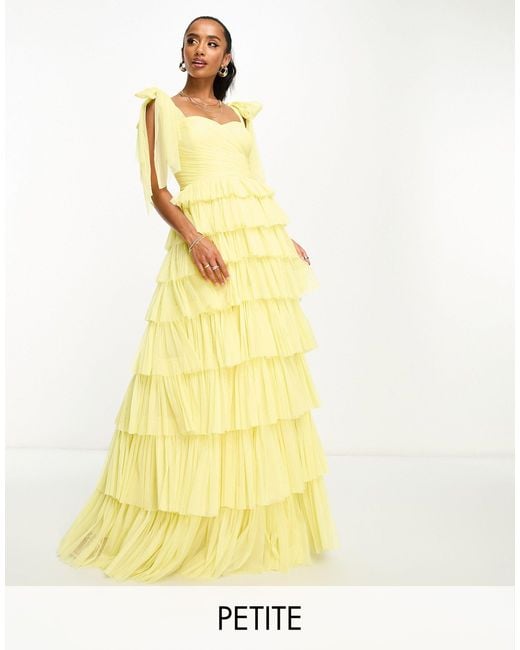 LACE & BEADS Yellow Tiered Tie Shoulder Maxi Dress