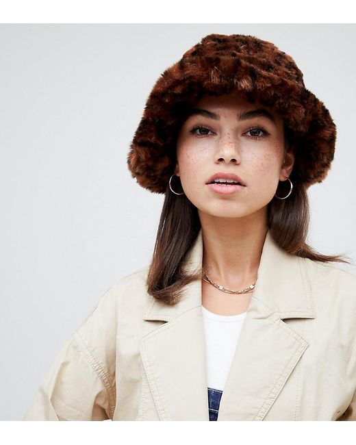 Kangol Brown Faux Fur Casual Bucket Hat