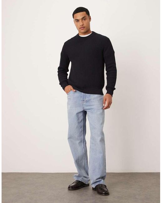 Mango Blue Cotton Round Neck Jumper for men