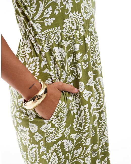 Threadbare Green – kurzärmliges midikleid aus jersey