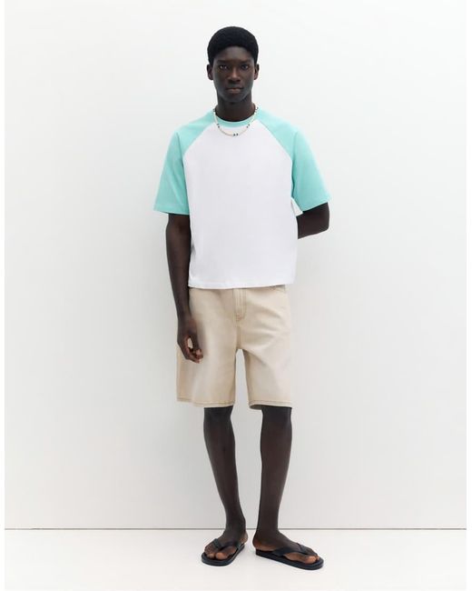 Pull&Bear White Raglan Sleeve T-shirt for men