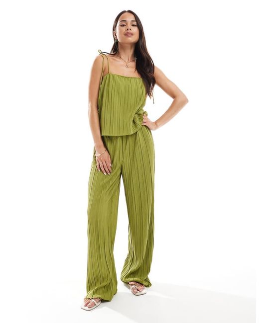 Vero Moda Green Square Neck Plisse Cami Co-ord