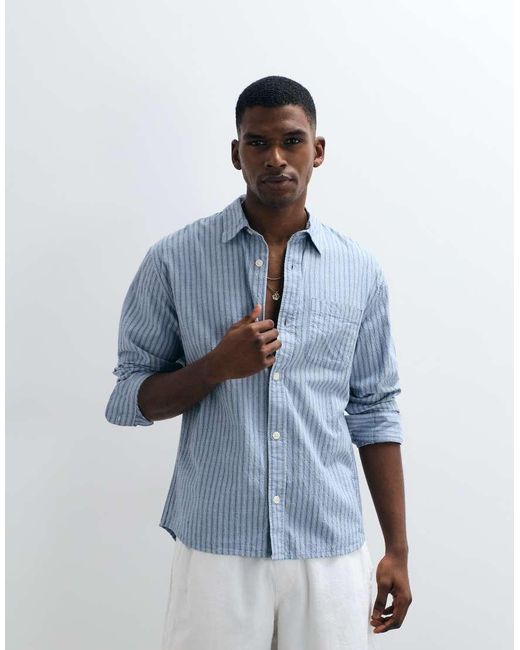 Abercrombie & Fitch Blue Long Sleeve Seersucker Shirt for men
