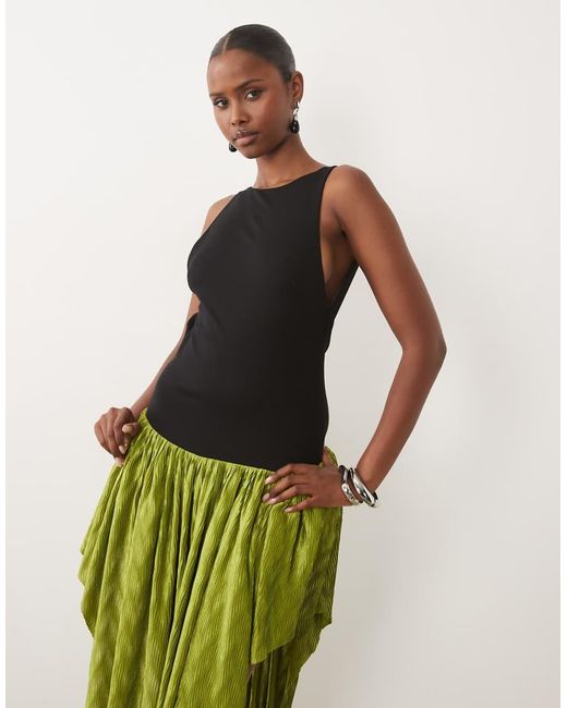 ASOS Green Sleeveless Maxi Dress With Dropped Plisse Skirt