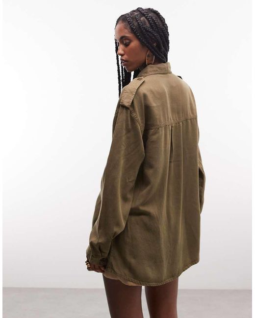 ASOS Brown Washed Utility Shirt With Pocket Detail