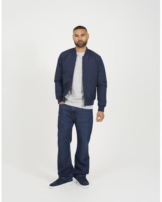Brave Soul Blue Collarless Bomber Zip-Up Jacket for men