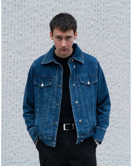 Labelrail Blue X Isaac Hudson Seam Detail Fitted Denim Jacket for men