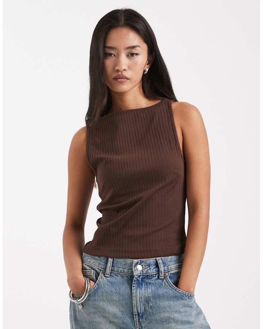 Collusion Brown Slash Neck Rib Vest