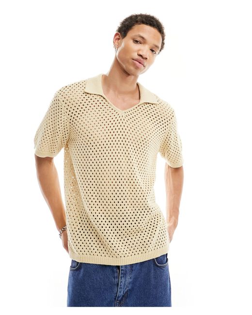 Native Youth Natural Pointelle Cotton Knitted Polo Top for men
