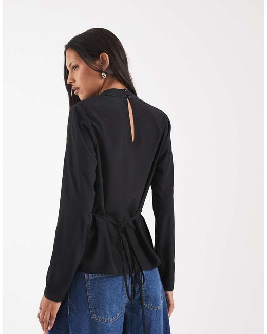 ASOS Blue Cowl Neck Tie Waist Blouse