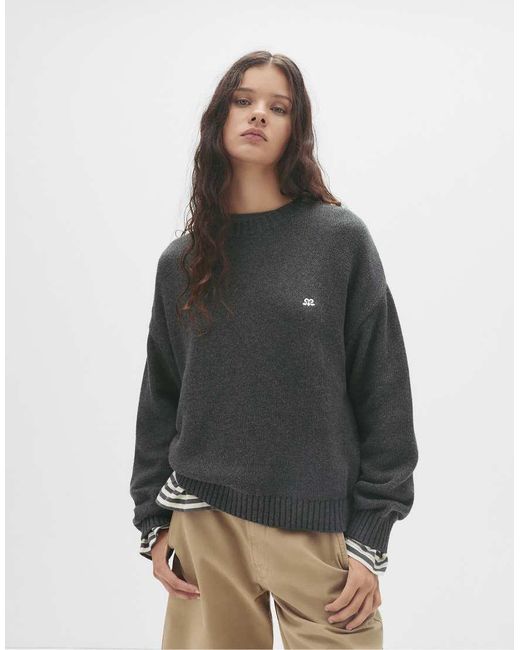 Pull&Bear Gray Ribbed Knit Sweater