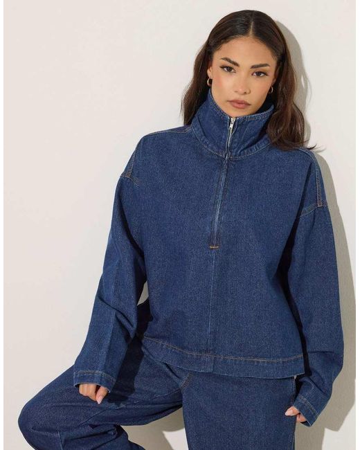 PixieGirl Blue Petite Denim Quarter Zip Top