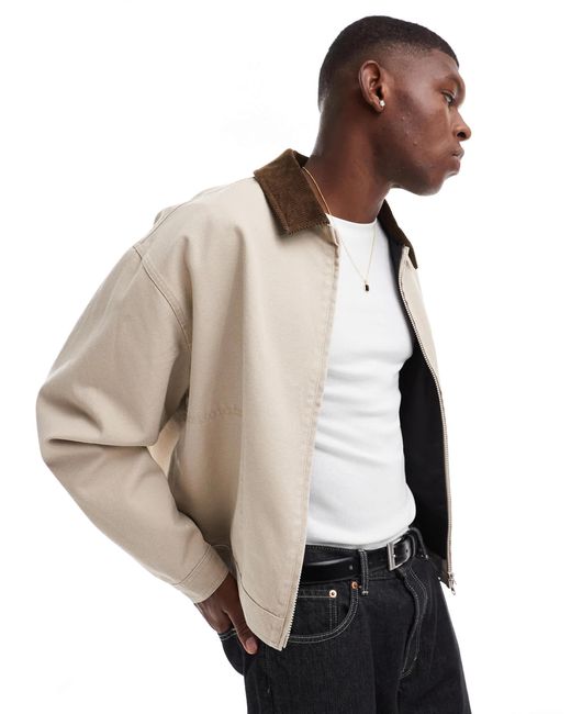 ASOS Boxy Oversized Harrington Jacket in Natural for Men | Lyst