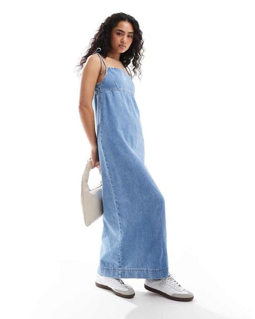 ASOS Blue Denim Bow Tie Maxi Dress