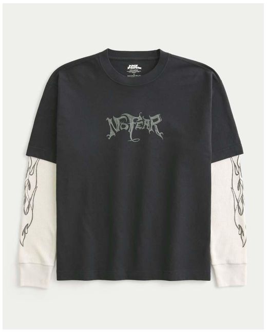 Hollister Blue Boxy Layered 2-In-1 No Fear Graphic Tee for men