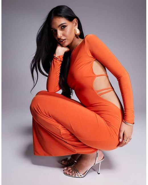 Missy Empire Red Slinky Strappy Open Back Bodycon Maxi Dress