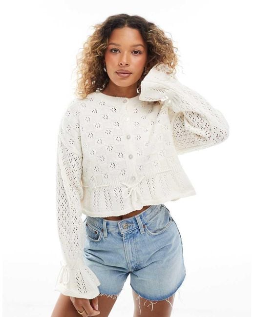 Miss Selfridge White Knitted Tie Waist Peplum Cardigan