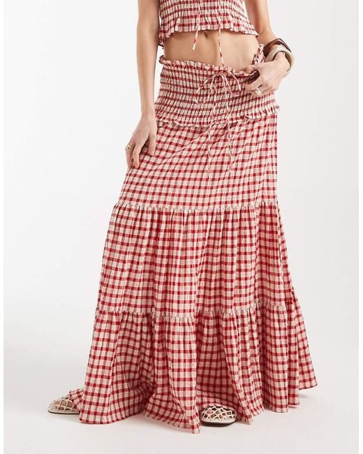 ASOS White Shirred Waist Tiered Co-ord Maxi Skirt