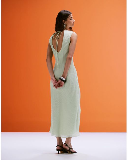 Mango Orange Open Back Satin Midi Dress