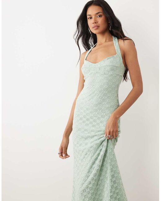 Bardot Green Mariko Exclusive Halter Neck Floral Mesh Midi Dress