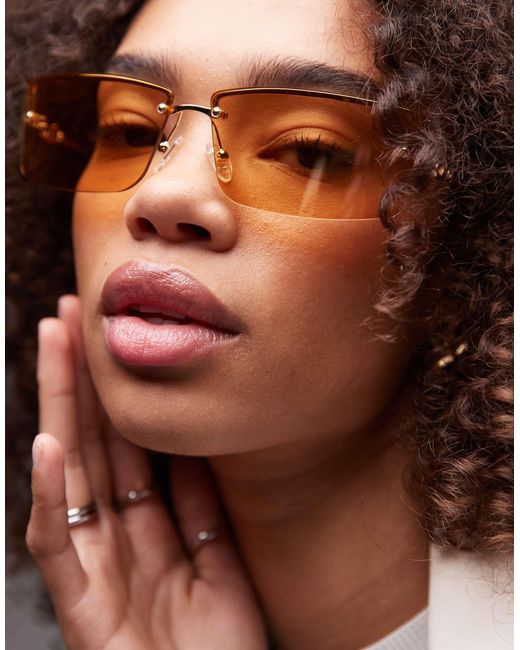 Le Specs Brown – alien – eckige, rahmenlose sonnenbrille