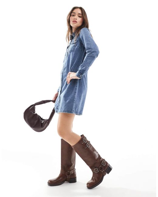 Vero Moda Blue Long Sleeve Denim Shirt Dress