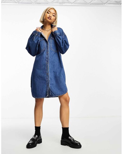 ONLY Blue Oversized Denim Mini Shirt Dress