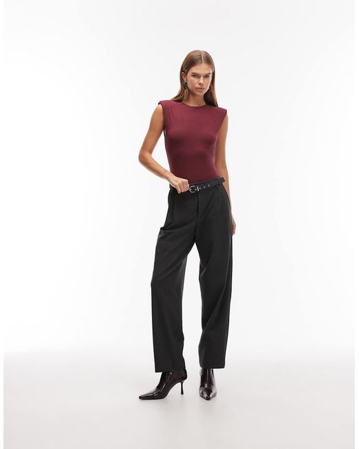 ASOS Red Slinky Sleeveless Shoulder Pad Bodysuit