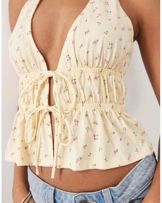New Look Blue Tie Front Halter Top