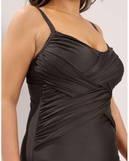 Yours Clothing Black Crossover Super Sculpt Swimsuit