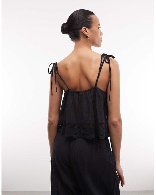 Collusion Black Lace Trim Wrap Cami Beach Co-ord