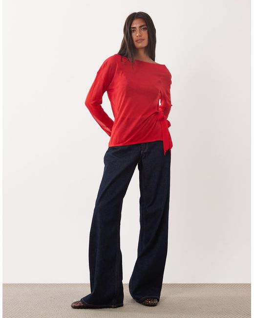 Mango Red Tie Side Knitted Top