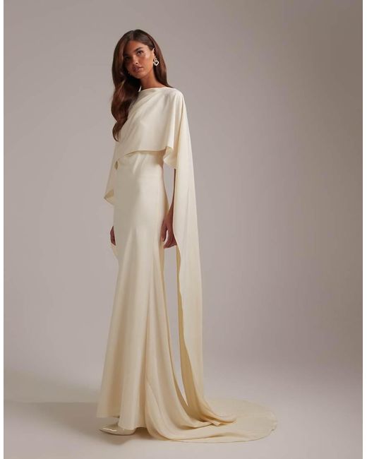 ASOS Natural Cape Overlay Low Back Maxi Wedding Dress