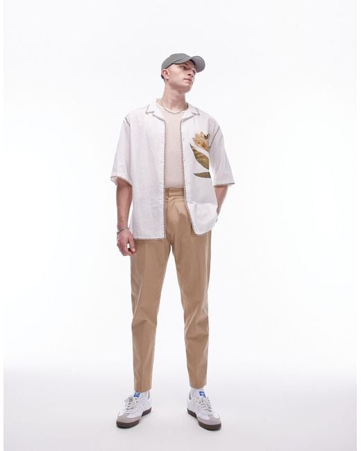 Topman Natural Smart Compact Cotton Taper Trouser for men