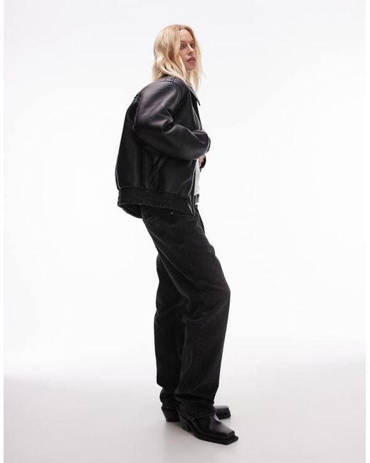 TOPSHOP Bomberjack Van Imitatieschapenvacht in het Black