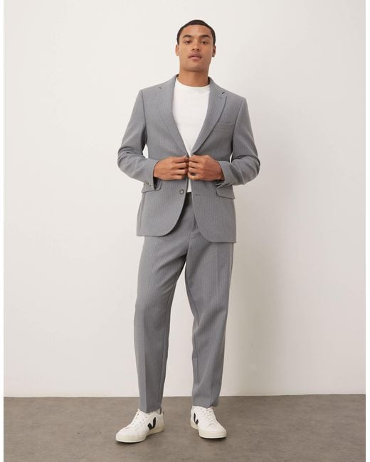 ASOS Gray Regular Wool Suit Jacket With Pinstripe for men