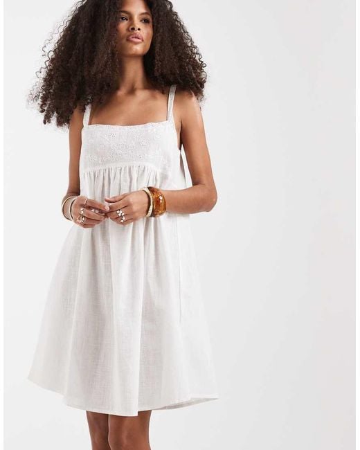 ONLY White Cotton Mini Dress With Lace Detail