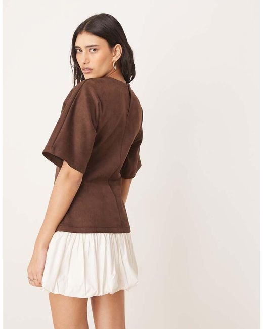 ASOS Natural Suedette T Shirt Mini Dress With Bubble Hem
