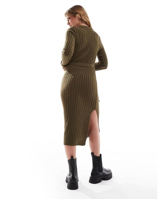 Brave Soul Green Knitted Midi Dress With Slit