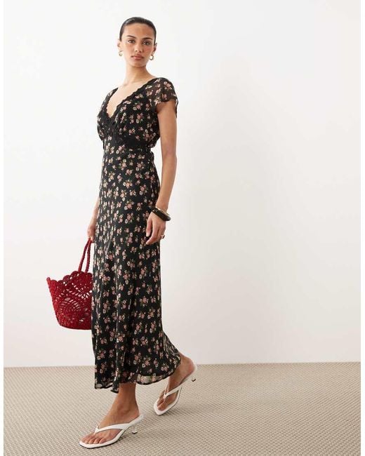New Look White Ditsy Lace Trim Cap Sleeve Midi Dress