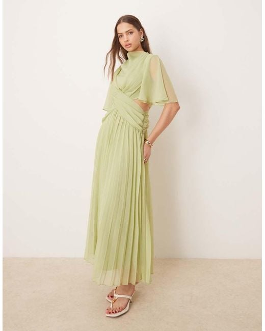 Vestido Midi Con Parte Delantera Cruzada, Abertura Y Diseño Desbocado De ASOS de color Green