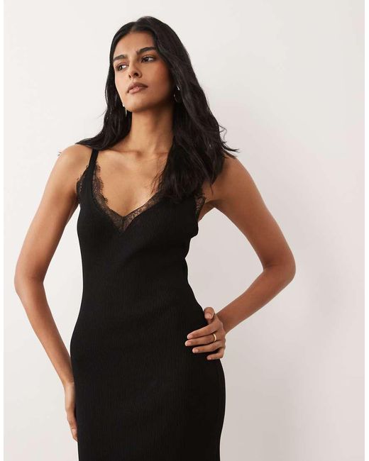 Mango Natural Asymmetric Hem Midi Dress With Lace Trim